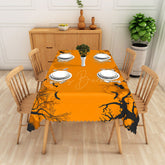 Lofaris Orange and Black Halloween Rectangle Tablecloth with Bats Withered Trees for Spooky Forest Decor